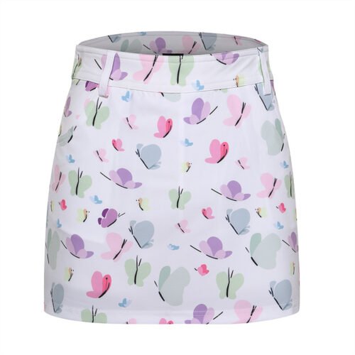 women’s printed pleated golf skirt front view