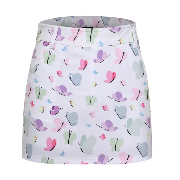 women’s printed pleated golf skirt front view