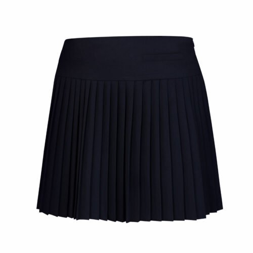 women’s high waist pleated golf skirt with pockets front view 2. solid color women’s golf skort pleated design side view