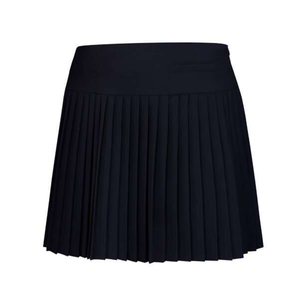 women’s high waist pleated golf skirt with pockets front view 2. solid color women’s golf skort pleated design side view