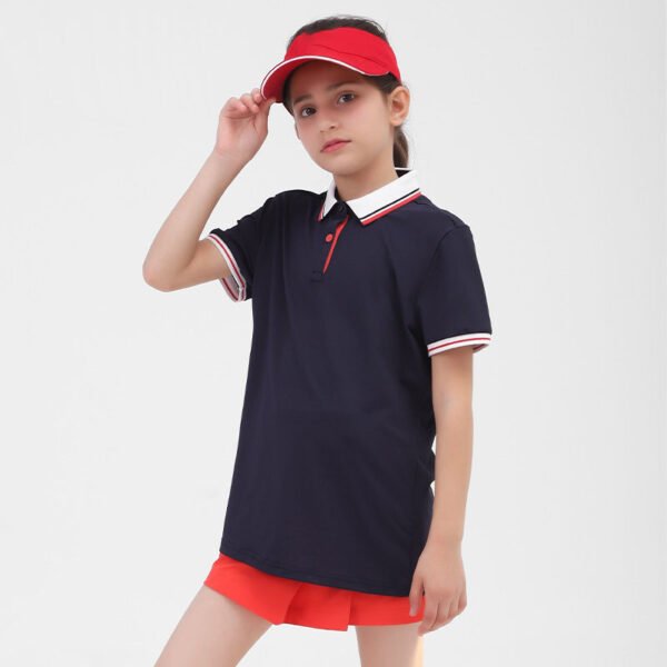 Kids Short Sleeve Polo Shirt with Contrast Collar and Cuffs