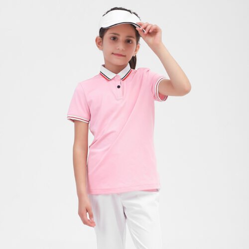 Kids Short Sleeve Polo Shirt with Contrast Collar and Cuffs