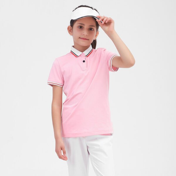 Kids Short Sleeve Polo Shirt with Contrast Collar and Cuffs