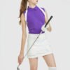 Custom Women’s Sleeveless Golf Polo Shirt – Purple & White