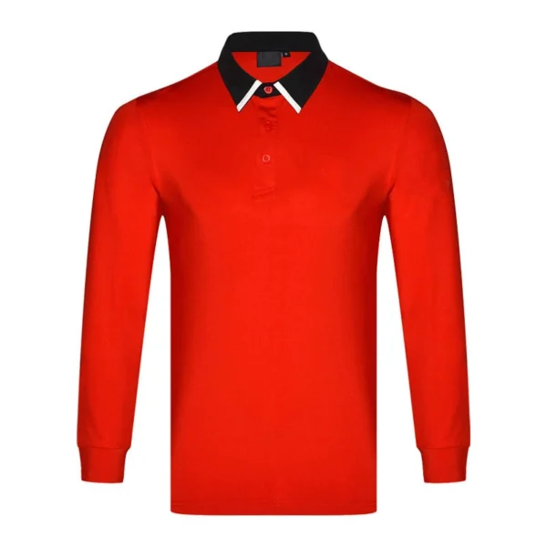 Men’s Solid Color Long Sleeve Golf Polo Shirt with Contrast Collar