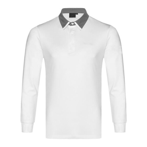 Men’s Solid Color Long Sleeve Golf Polo Shirt with Contrast Collar