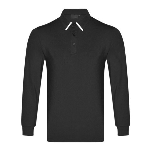 Men’s Solid Color Long Sleeve Golf Polo Shirt with Contrast Collar