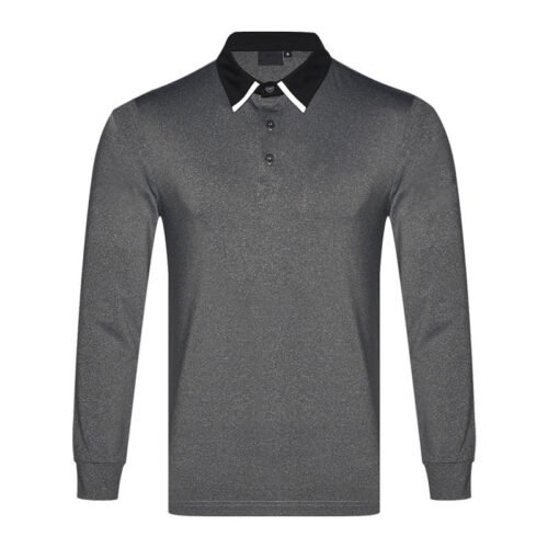 Men’s Solid Color Long Sleeve Golf Polo Shirt with Contrast Collar