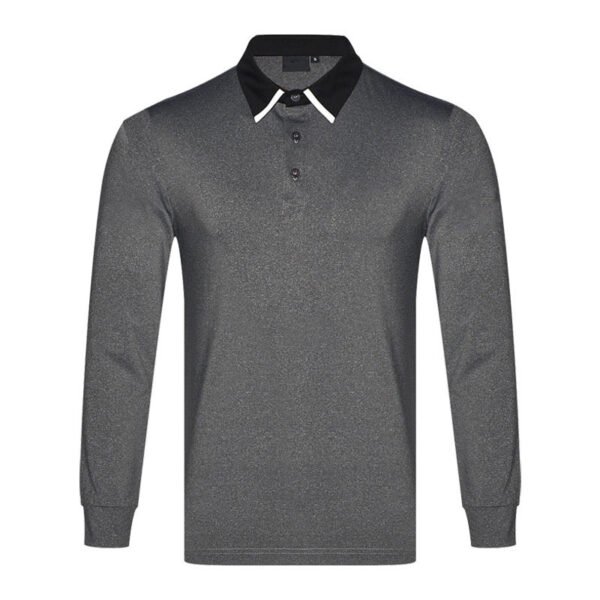 Men’s Solid Color Long Sleeve Golf Polo Shirt with Contrast Collar