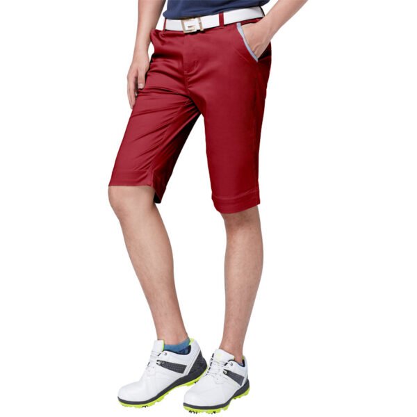 Close-up of the zippered security pocket on custom all-weather shorts.