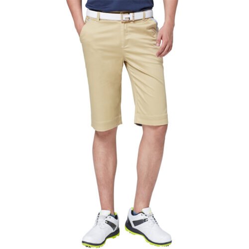 Water droplets beading on the surface of Element-Shield golf shorts.